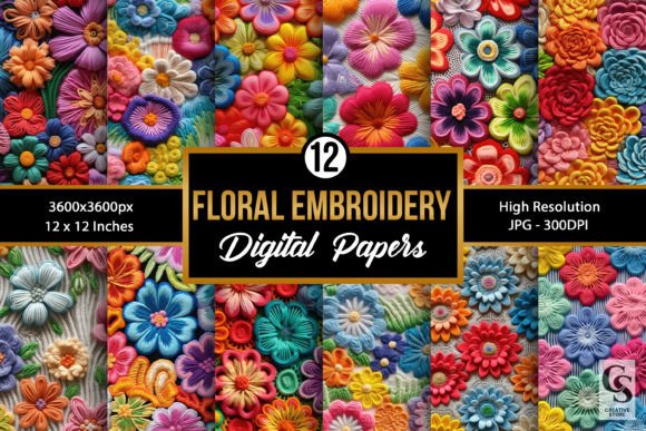 Colorful Embroidery Flower Digital Paper Review